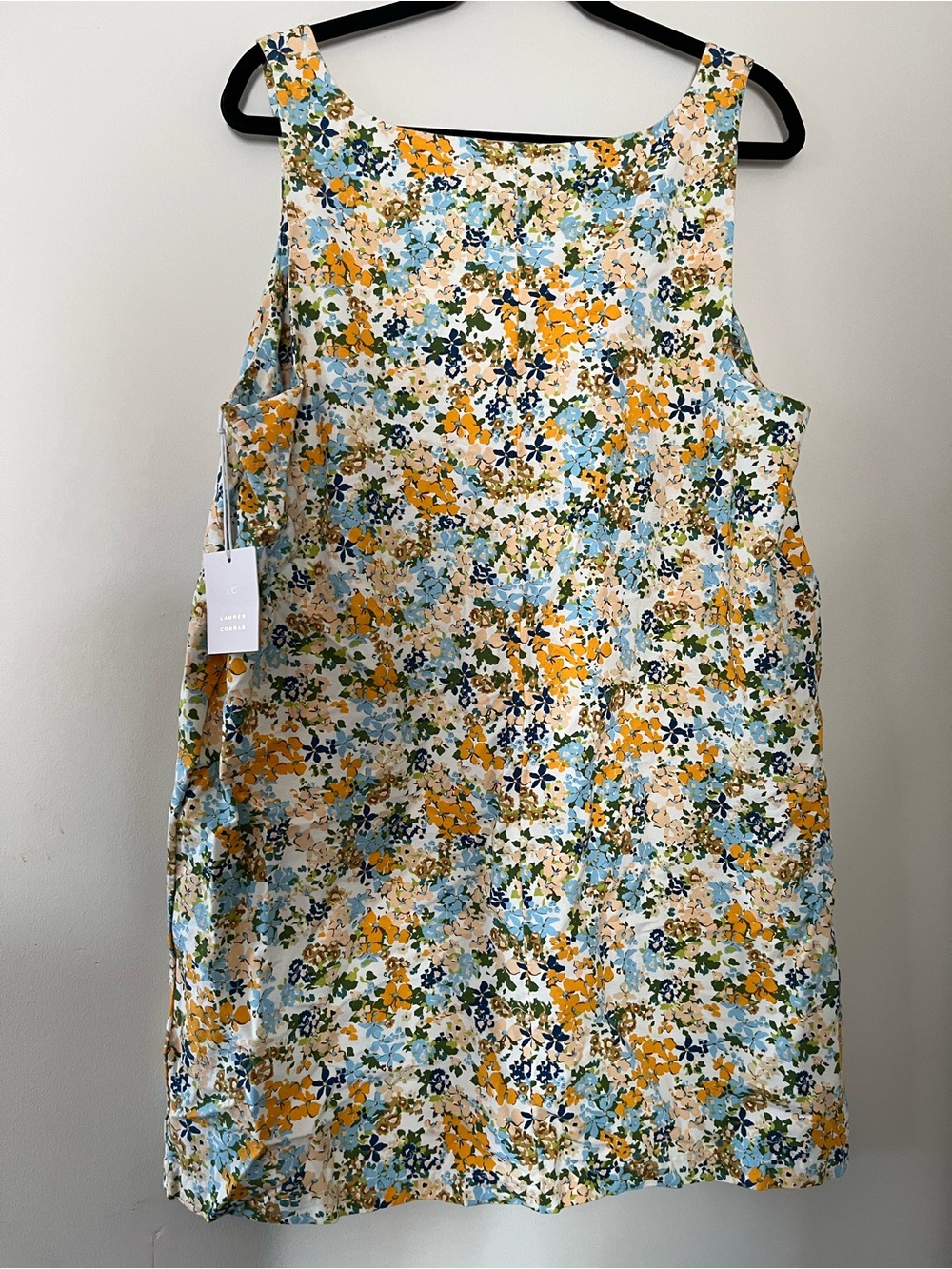 NWT Lauren Conrad Orange Blue Floral Linen Blend Mini Dress XL Cottagecore - Picture 7 of 8